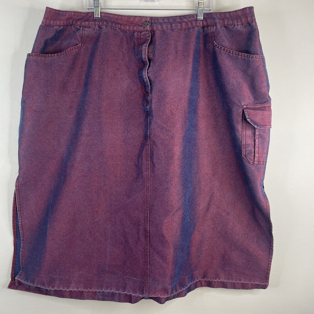 Vintage Indie Denim Skirt Womens 3X Red Irridescent Grunge Casual Modest Classic - Picture 1 of 8